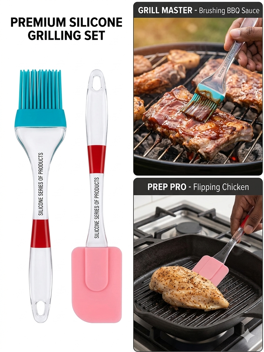 Premium Silicone Spatula and Basting Brush Set – Heat-Resistant Baking & Oil Pastry Brushes with Crystal Clear Handles