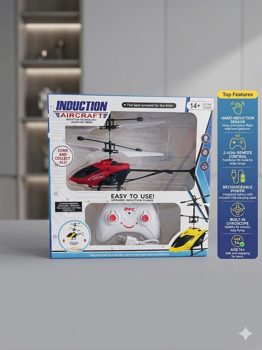Induction Aircraft RC Helicopter for Teens – Hand Sensor & Remote Control Flying Toy with Built-in Gyroscope, Rechargeable Battery, and Stable Flight Technology