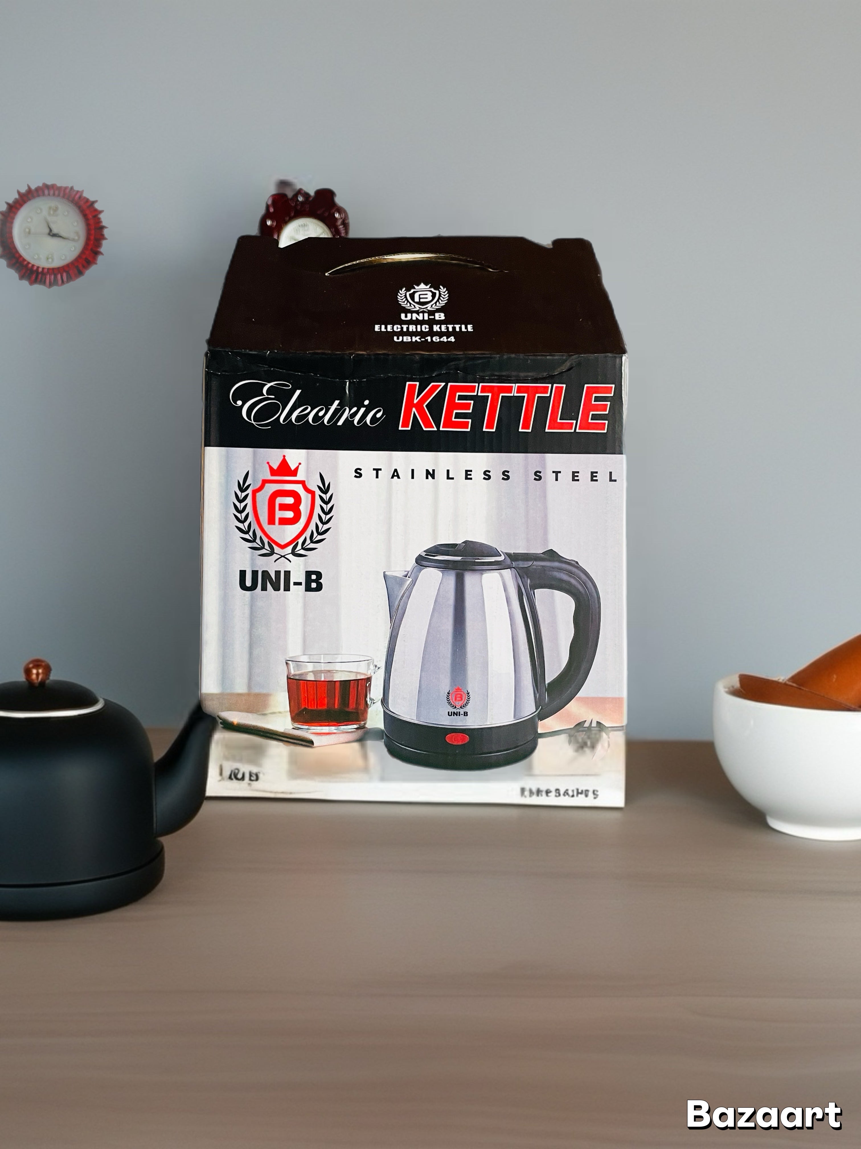UNI-B Stainless Steel Electric Kettle (UBK-1644) – 1.8L Fast Boiling Hot Water Cordless Kettle