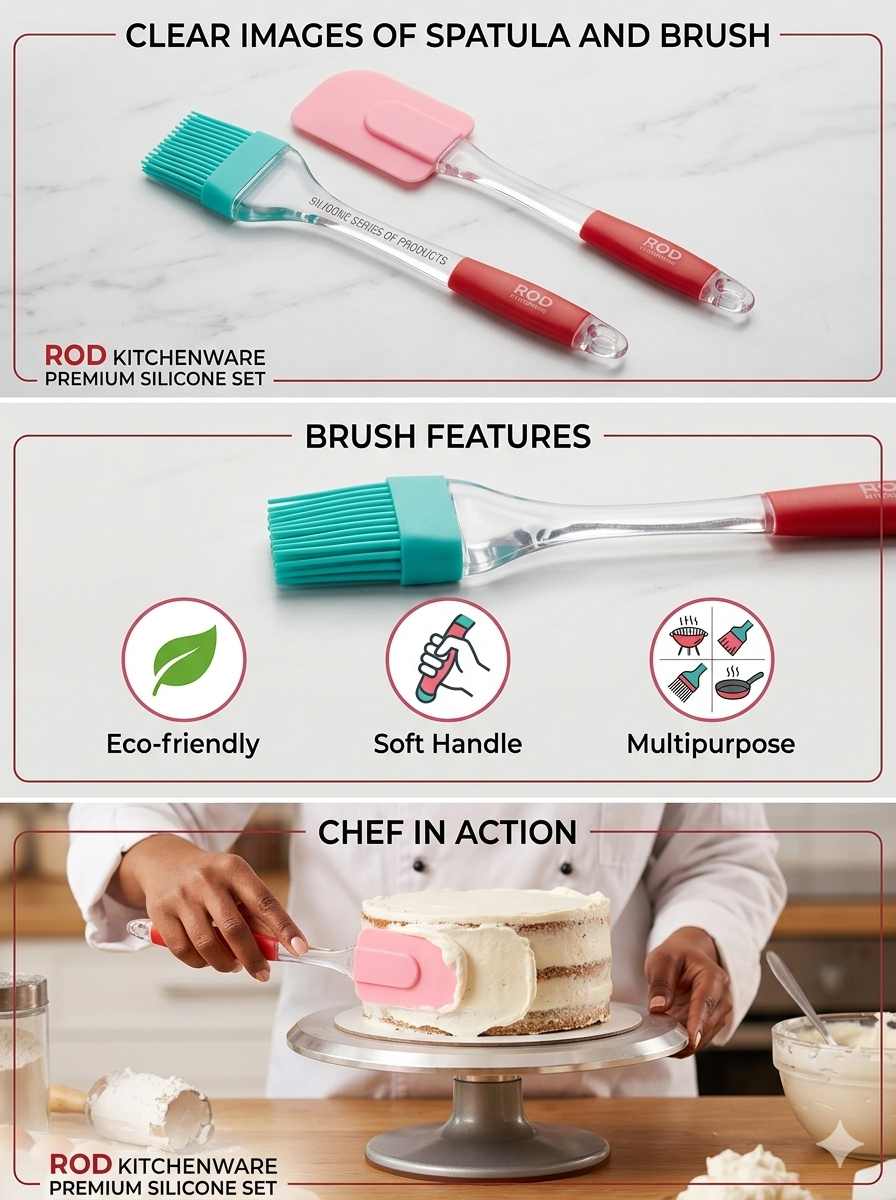 Premium Silicone Spatula and Basting Brush Set – Heat-Resistant Baking & Oil Pastry Brushes with Crystal Clear Handles