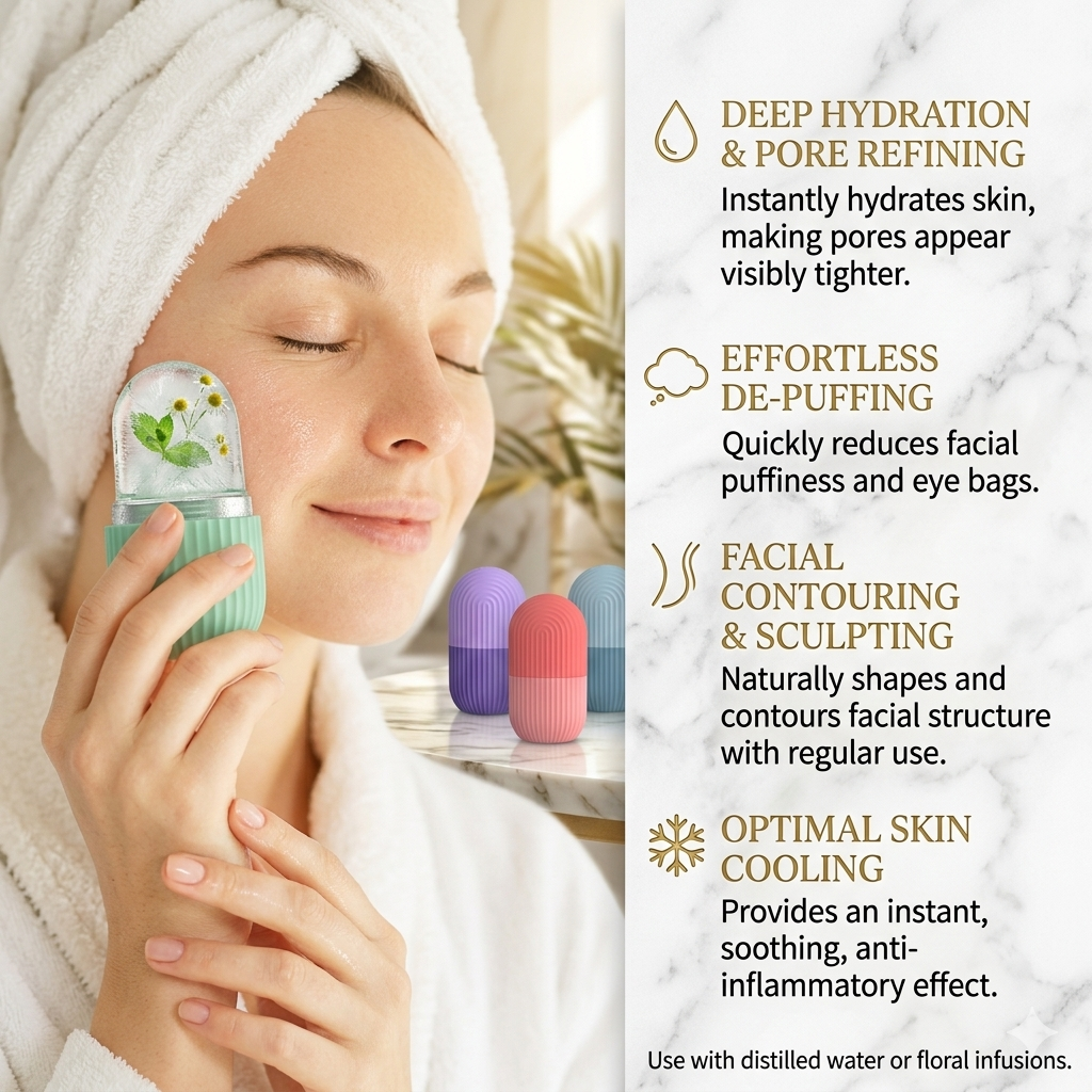 Silicone Ice Roller for Face & Eyes – Reusable Facial Contouring & Sculpting Tool, De-Puffing Cold Massage Roller for Deep Hydration, Pore Refining, and Skin Cooling