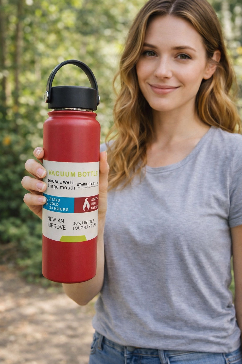 Premium Double Wall Stainless Steel Vacuum Bottle – Large Mouth Insulated Water Bottle, Stays Cold 24 Hours & Hot 8 Hours, Lightweight & Durable Design