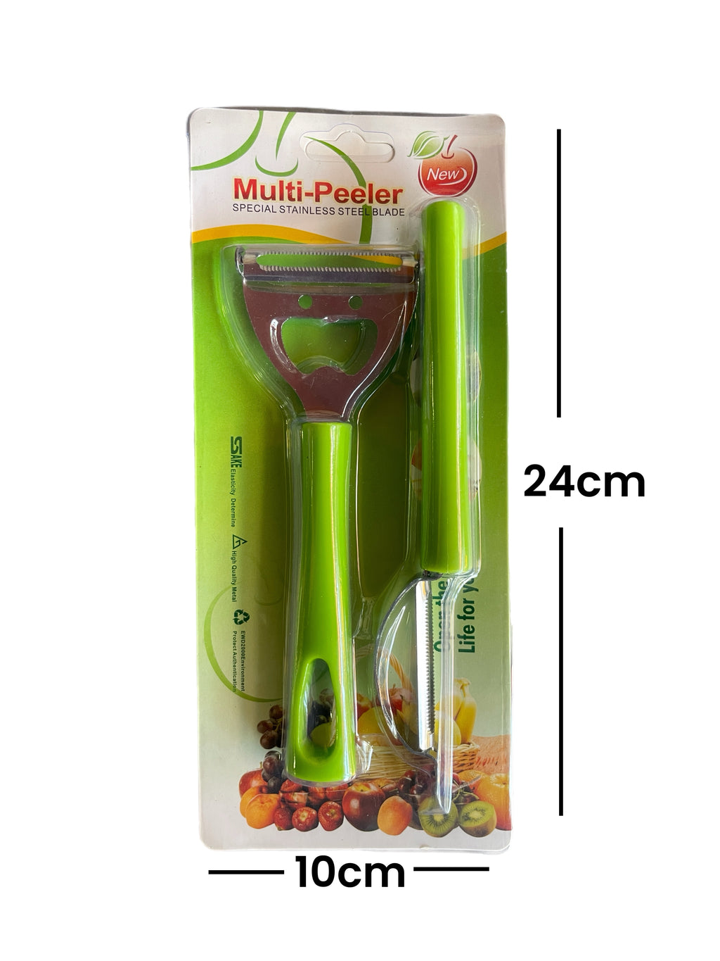 2-Piece Multi-Peeler Set – Stainless Steel Julienne & Vegetable Peeler Kit with Integrated Bottle Opener – Ergonomic Green Handles