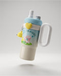 Kawaii Kids Travel Tumbler with Handle – Insulated Stainless Steel Water Bottle with Dual-Drink Lid & Cute Accessory Band