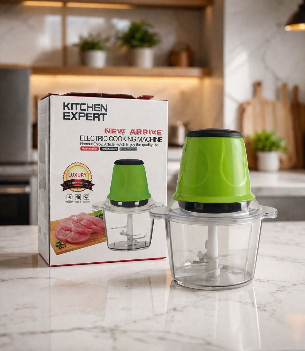Kitchen Expert Electric Food Chopper & Meat Grinder – Multifunction Cooking Machine with Stainless Steel Blades, Large Capacity Glass Bowl, and High-Speed Motor for Mincing, Blending, and Meal Prep