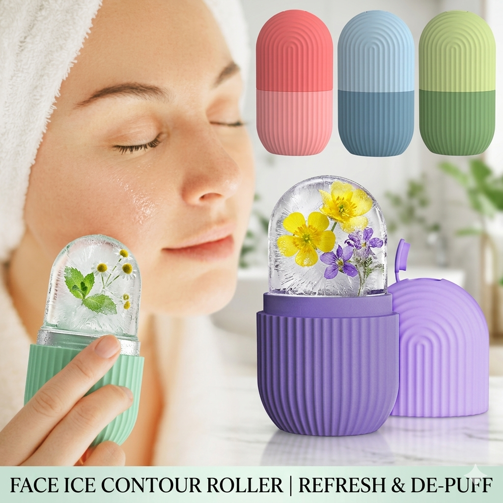 Silicone Ice Roller for Face & Eyes – Reusable Facial Contouring & Sculpting Tool, De-Puffing Cold Massage Roller for Deep Hydration, Pore Refining, and Skin Cooling