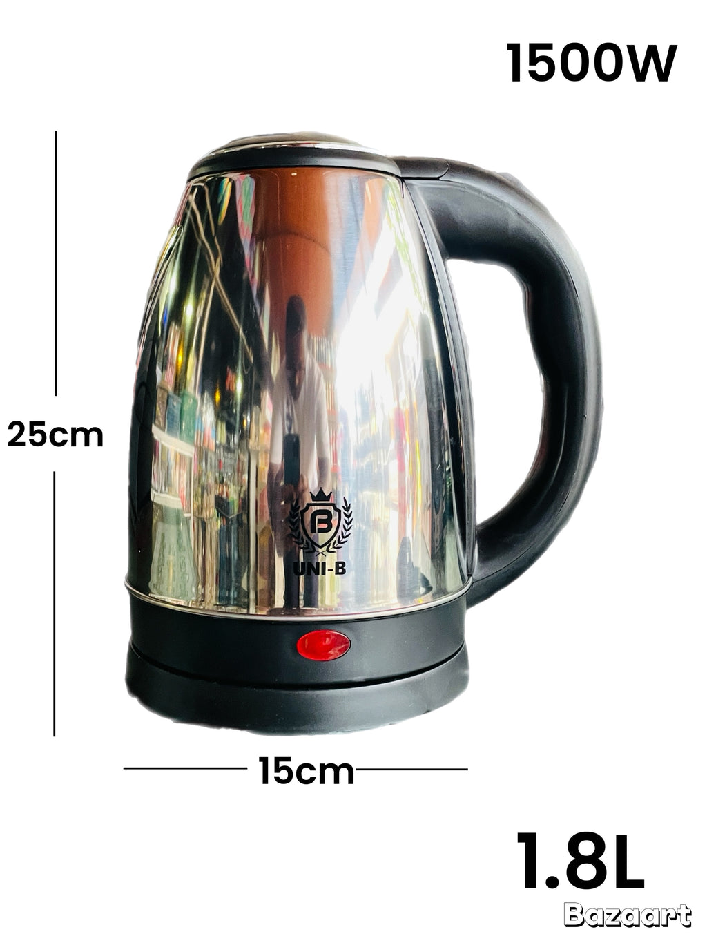 UNI-B Stainless Steel Electric Kettle (UBK-1644) – 1.8L Fast Boiling Hot Water Cordless Kettle