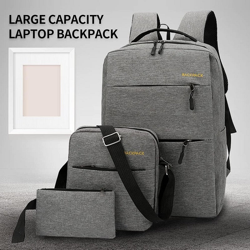 Arctic Hunter 3-in-1 Business & Travel Bag Set – Water-Resistant Laptop Backpack, Crossbody Messenger Bag, and Toiletry Clutch – Modern Grey Aesthetic for Professionals & Students