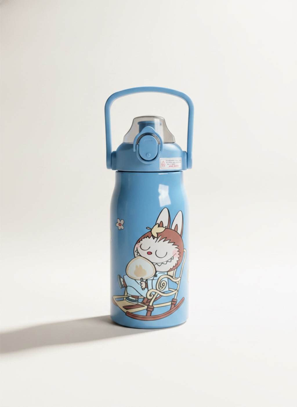 Official Labubu Insulated Stainless Steel Kids Water Bottle – Cute Sky Blue Character Flask with Handle & Safety Lock Lid