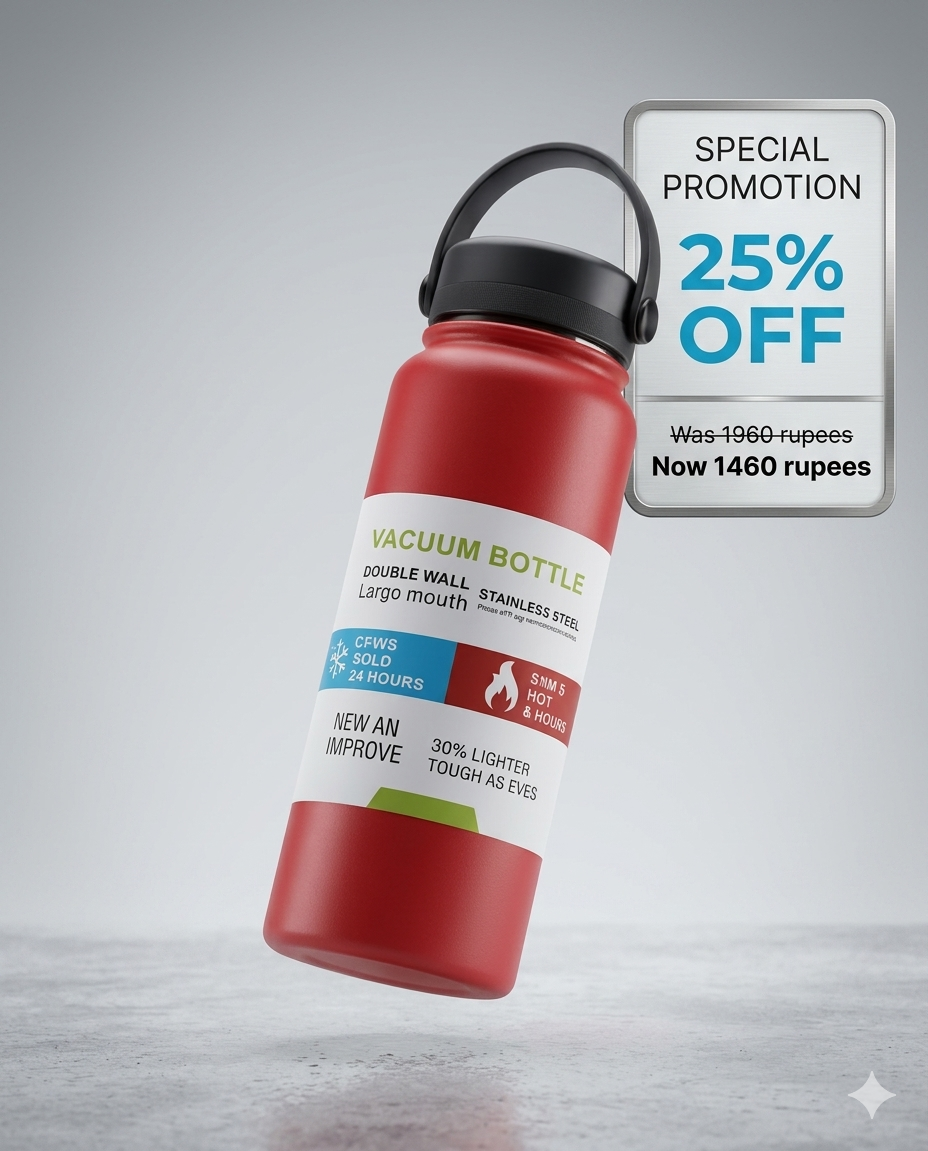 Premium Double Wall Stainless Steel Vacuum Bottle – Large Mouth Insulated Water Bottle, Stays Cold 24 Hours & Hot 8 Hours, Lightweight & Durable Design