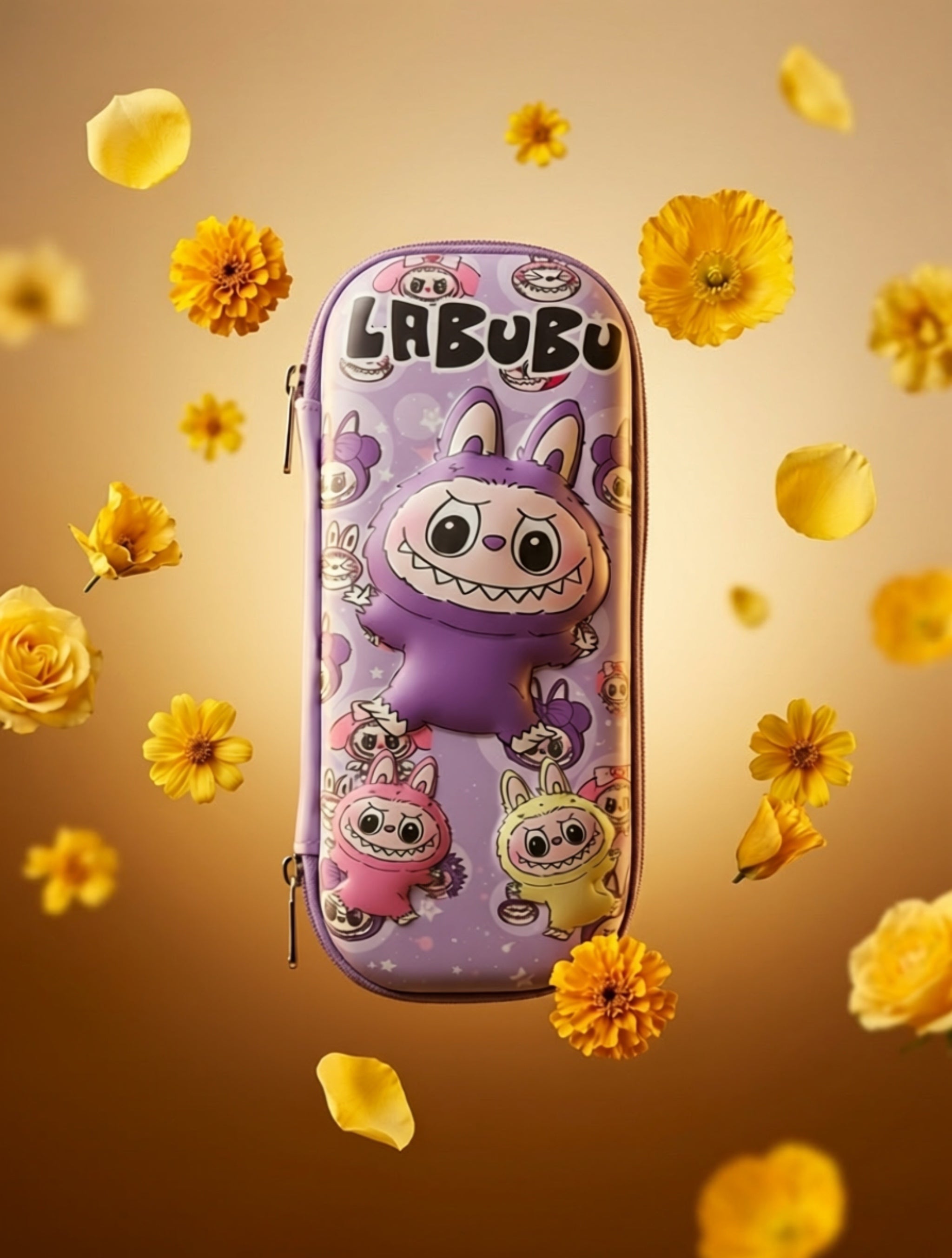 Official Labubu Hard Shell Pencil Case – Cute Purple Character Stationery Organizer Box