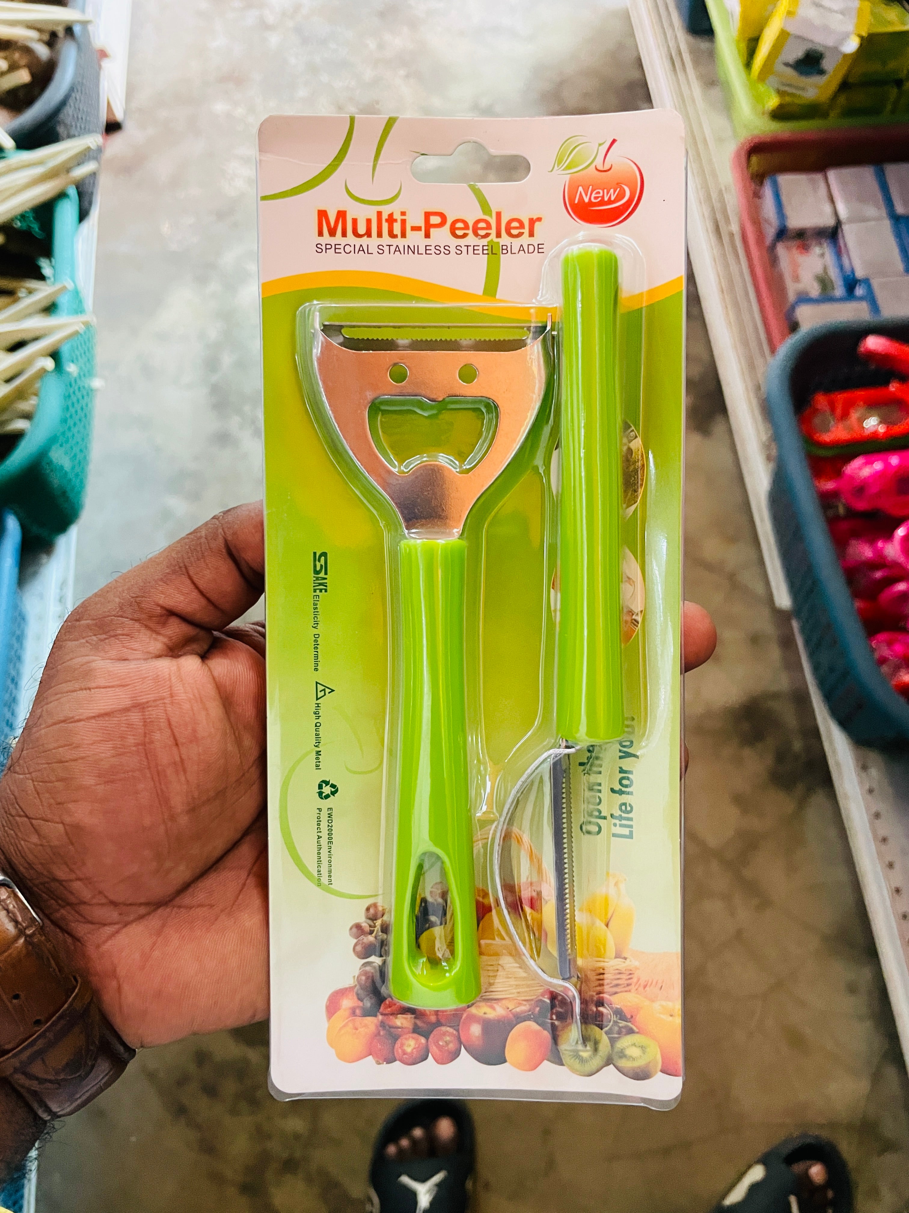 2-Piece Multi-Peeler Set – Stainless Steel Julienne & Vegetable Peeler Kit with Integrated Bottle Opener – Ergonomic Green Handles