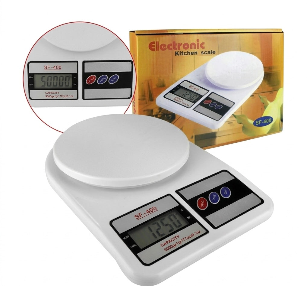 SF-400 Digital Electronic Kitchen Scale – 5kg/1g Precision Food Scale for Baking & Cooking, High-Accuracy Weight Measurement with LCD Display and Tare Function
