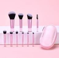 10-Piece Mini Travel Makeup Brush Set with Portable Leather Storage Case – Professional Synthetic Bristle Brushes for Foundation, Powder, Eyeshadow, and Brows – Pink & Rose Gold Aesthetic