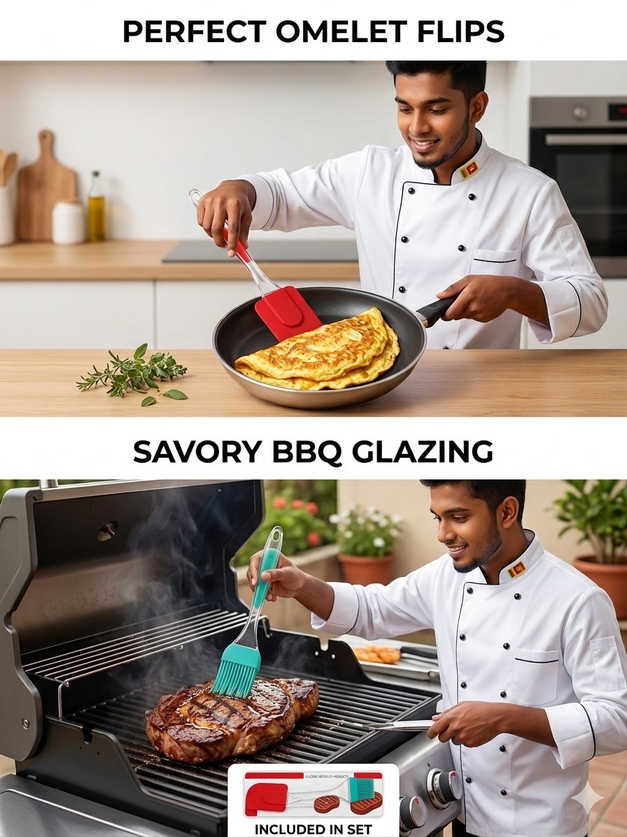 Premium Silicone Spatula and Basting Brush Set – Heat-Resistant Baking & Oil Pastry Brushes with Crystal Clear Handles
