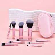 10-Piece Mini Travel Makeup Brush Set with Portable Leather Storage Case – Professional Synthetic Bristle Brushes for Foundation, Powder, Eyeshadow, and Brows – Pink & Rose Gold Aesthetic