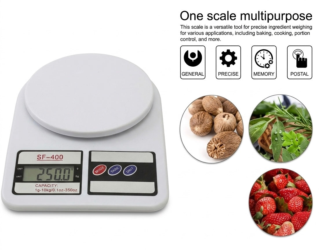 SF-400 Digital Electronic Kitchen Scale – 5kg/1g Precision Food Scale for Baking & Cooking, High-Accuracy Weight Measurement with LCD Display and Tare Function