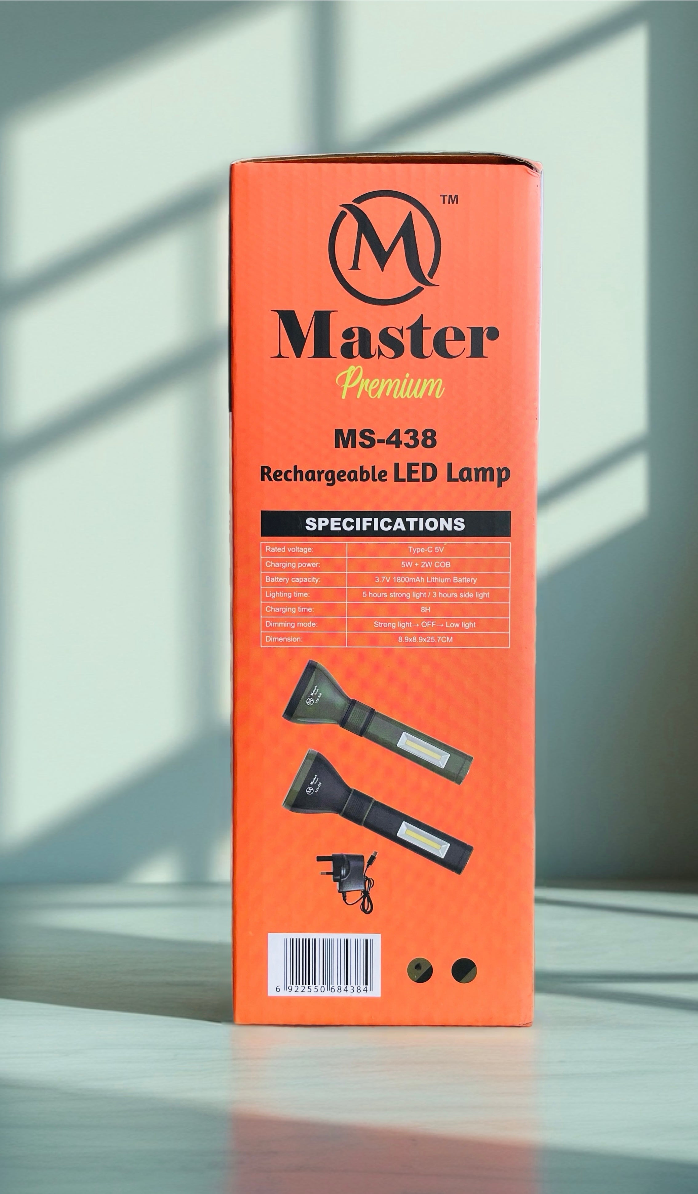 Master Premium Dual-Light Rechargeable Flashlight (MS-438) – High-Power 5W LED Torch with Built-In 2W SMD Side Work Light