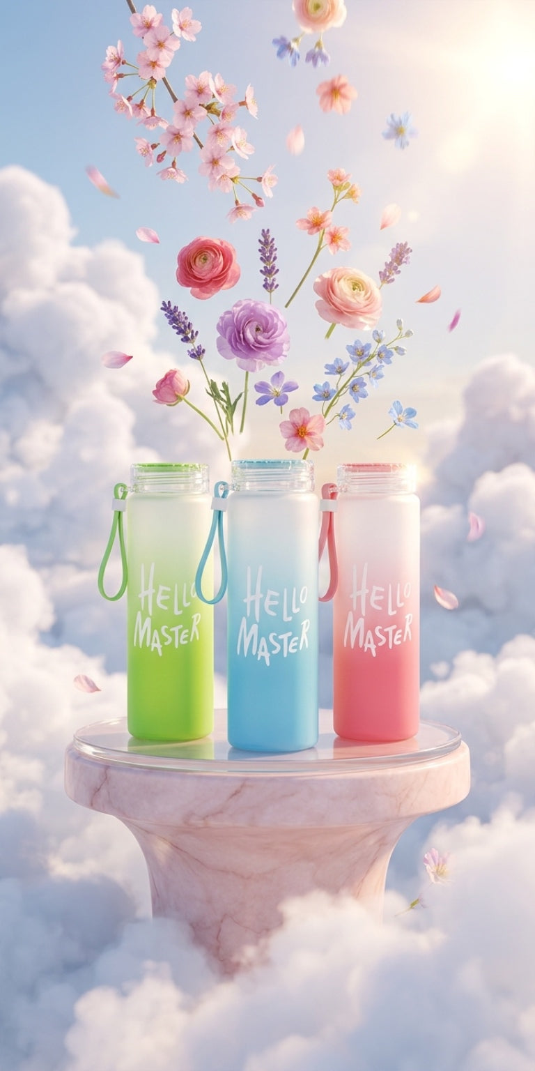 Hello Master Frosted Glass Water Bottle - Premium Aesthetic Hydration