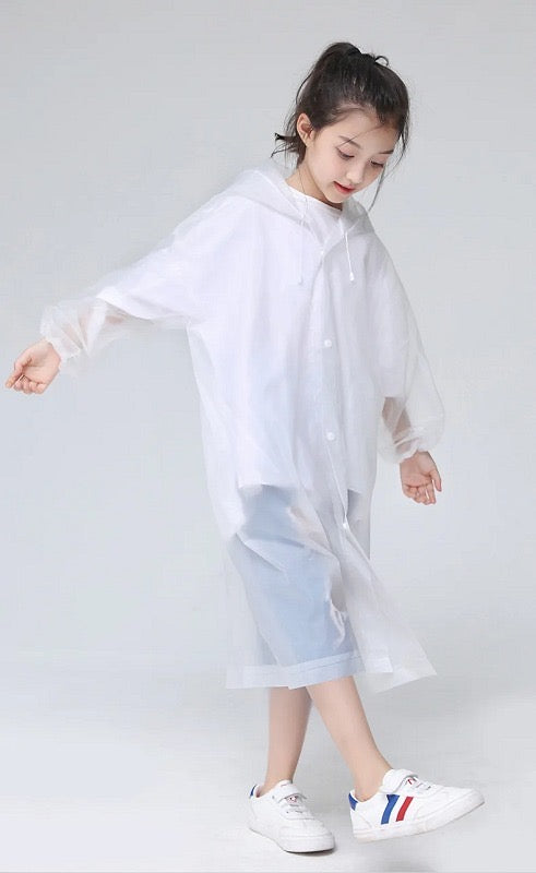 Premium Kids’ EVA Reusable Raincoat – Lightweight Waterproof Rain Poncho with Hood and Snap Buttons, Eco-Friendly Portable Rain Gear for Boys & Girls (Pink)