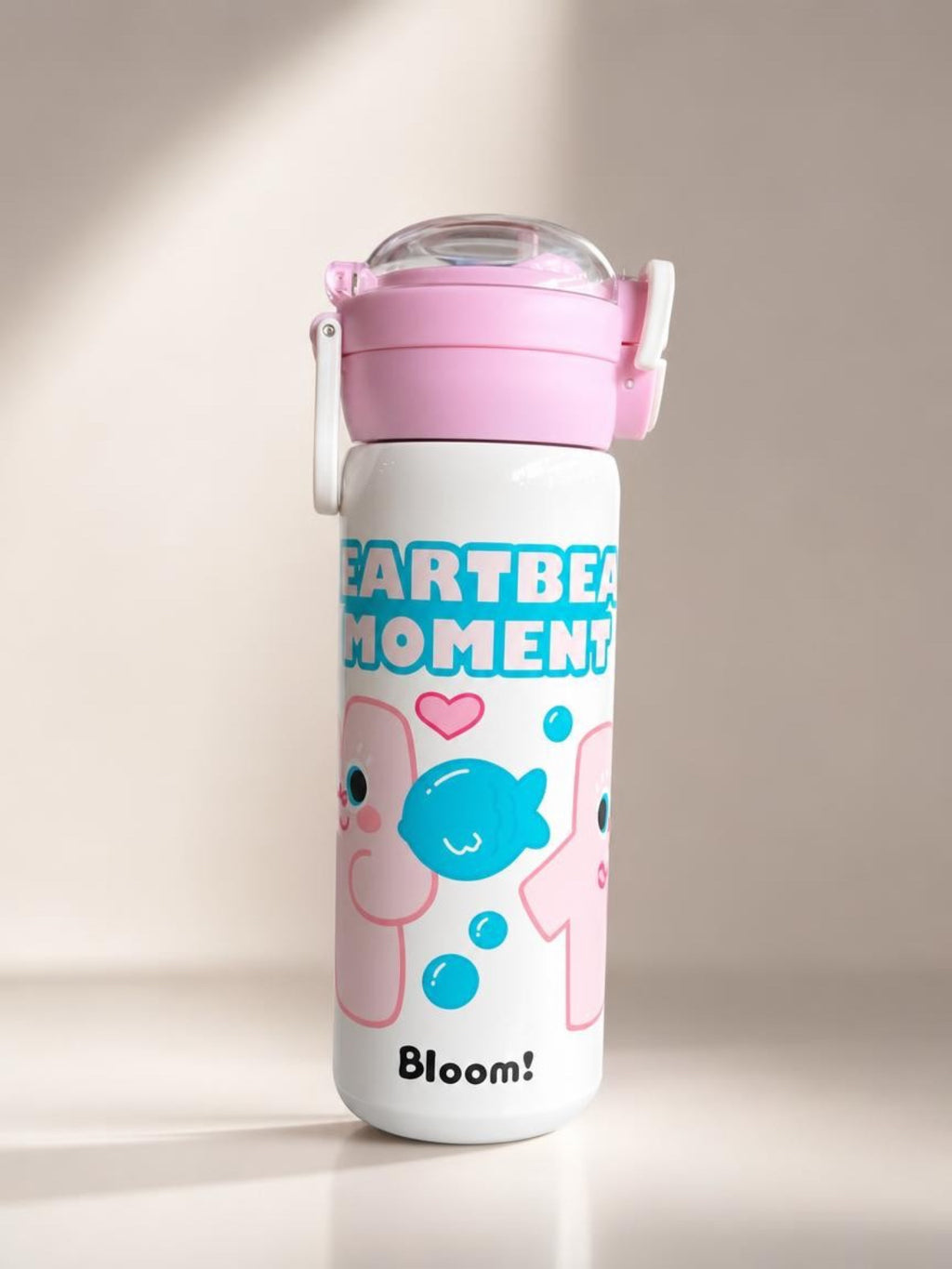 Cute "Heartbeat Moment" Insulated Stainless Steel Water Bottle – Kawaii Kids & School Flask with Flip-Top Lid