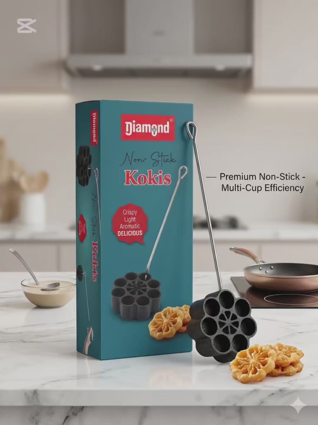 Diamond Non-Stick Kokis Mold – Premium Sri Lankan Traditional Sweet Maker with Long Handle